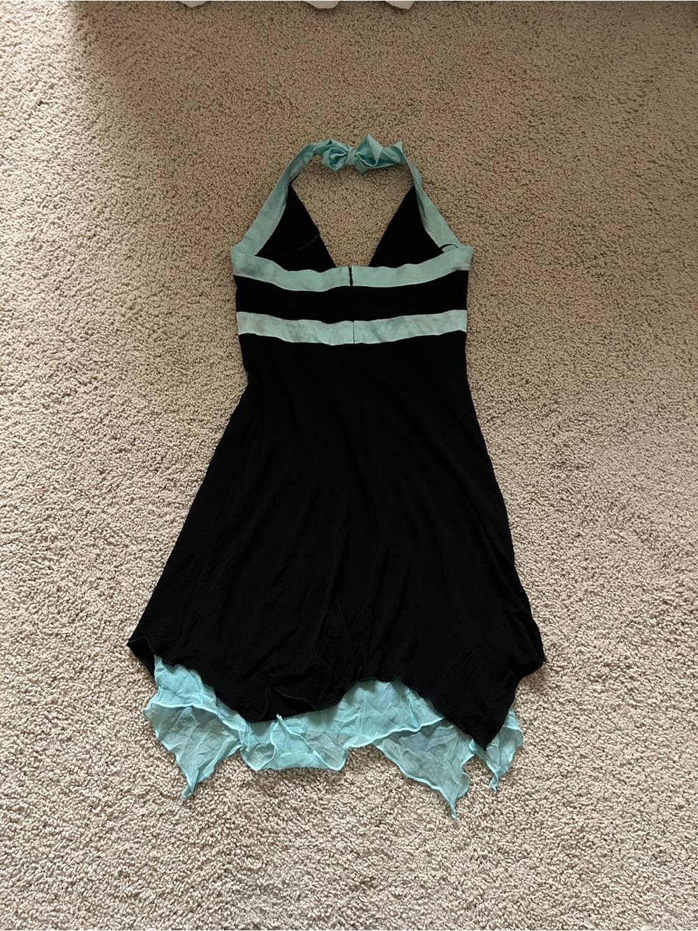 Vintage Bebe Black Halter Dress with Teal Trim - Picture 2 of 4